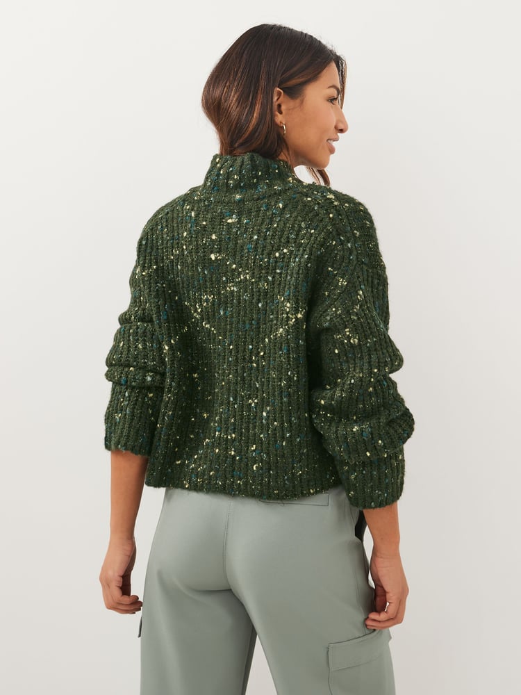 Khaki Green High V-Neck Ribbed Jumper - Image 2 of 5