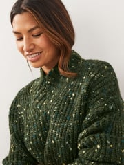 Khaki Green High V-Neck Ribbed Jumper - Image 3 of 5