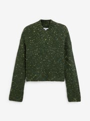 Khaki Green High V-Neck Ribbed Jumper - Image 4 of 5