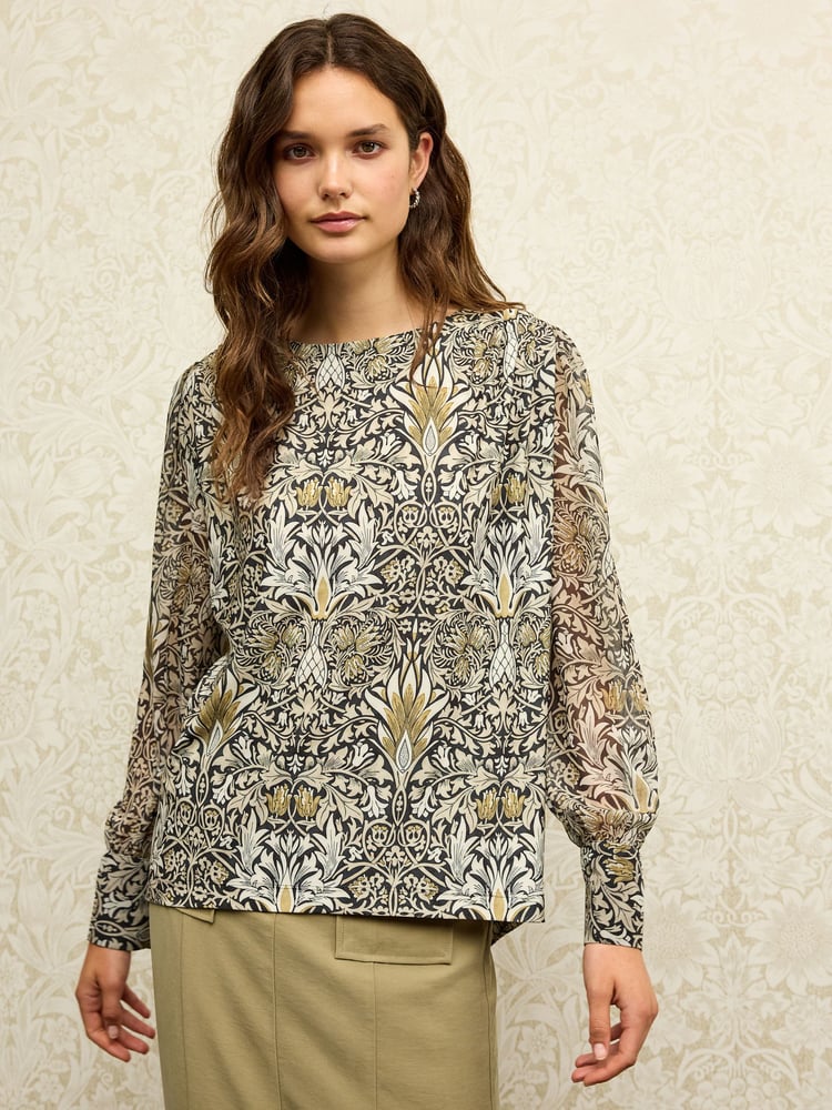 Morris & Co Snakeshead Long Sleeve Crew Neck Cuff Blouse - Image 1 of 6