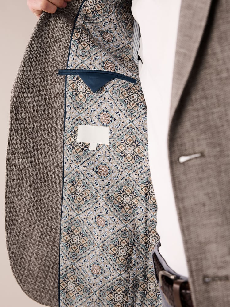 Brown Slim Fit Textured Linen Blend Blazer - Image 11 of 11