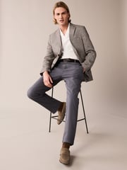 Brown Slim Fit Textured Linen Blend Blazer - Image 2 of 11