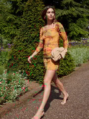 Yellow Tropical Print Kew Collection Ruched Mesh Square Neck Mini Dress - Image 2 of 7