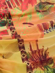 Yellow Tropical Print Kew Collection Ruched Mesh Square Neck Mini Dress - Image 6 of 7