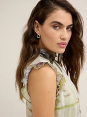 Green Floral Print Pleated Mesh Floral Occasion Midi Dress - Image 4 of 6