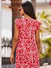 Sosandar Red Flutter Sleeve V-Neck Shift Dress - Image 2 of 5