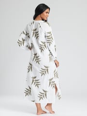 South Beach White Longsleeve Tie Neck Beach Dress with Leaf Embroidery - Image 2 of 5
