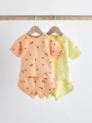 Fluro Green/ Orange Floral 2 Pack Baby T-Shirts and Shorts Set - Image 1 of 16