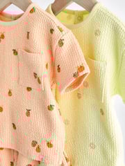 Fluro Green/ Orange Floral 2 Pack Baby T-Shirts and Shorts Set - Image 15 of 16