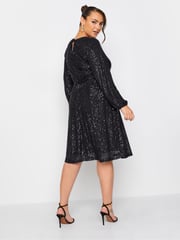 Yours Curve Black London Sequin Skater Dress - Image 3 of 5