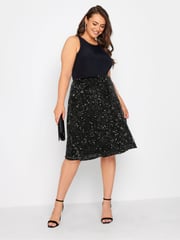 Yours Curve Black London Sequin Skater Dress - Image 4 of 5
