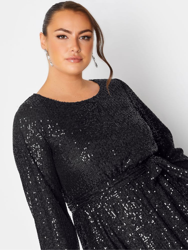 Yours Curve Black London Sequin Skater Dress - Image 5 of 5