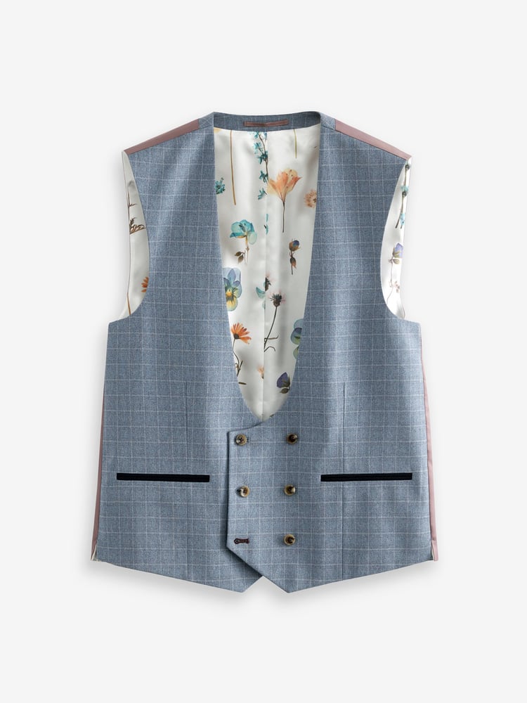 Light Blue Check Suit Waistcoat - Image 1 of 5