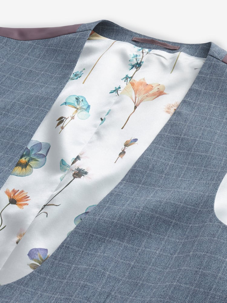Light Blue Check Suit Waistcoat - Image 2 of 5
