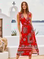 Sosandar Red Ruffle Neck Wrap Dress - Image 3 of 5