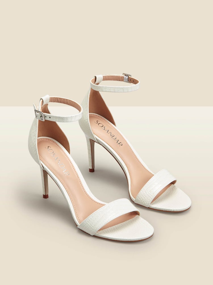 Sosandar White Croc Low Heel Barely There Sandals - Image 1 of 4 Sosandar White Croc Low Heel Barely There Sandals - Image 1 of 4