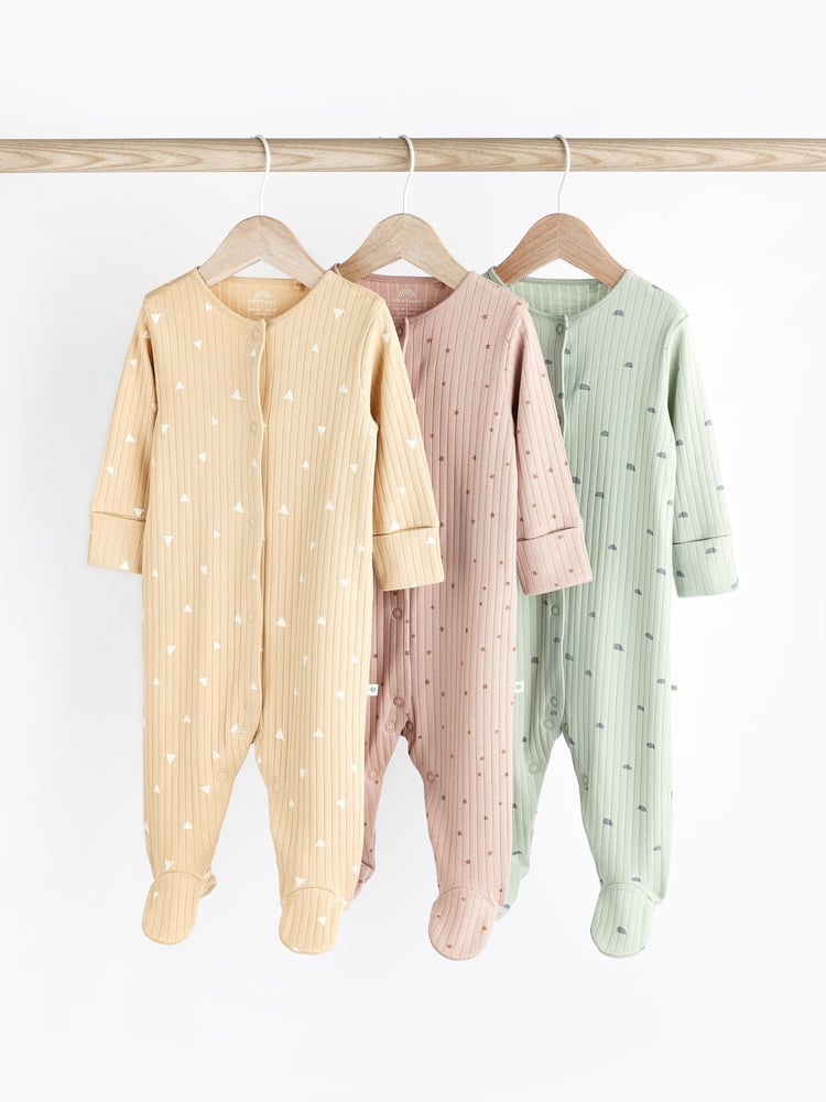 Multi Baby Cotton Sleepsuits 3 Pack (0-2yrs) - Image 1 of 11