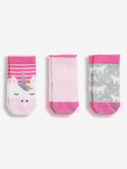 JoJo Maman Bébé Pink 3-Pack Unicorn Socks - Image 1 of 1