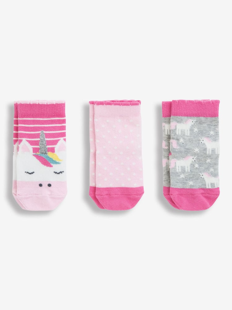 JoJo Maman Bébé Pink 3-Pack Unicorn Socks - Image 1 of 1