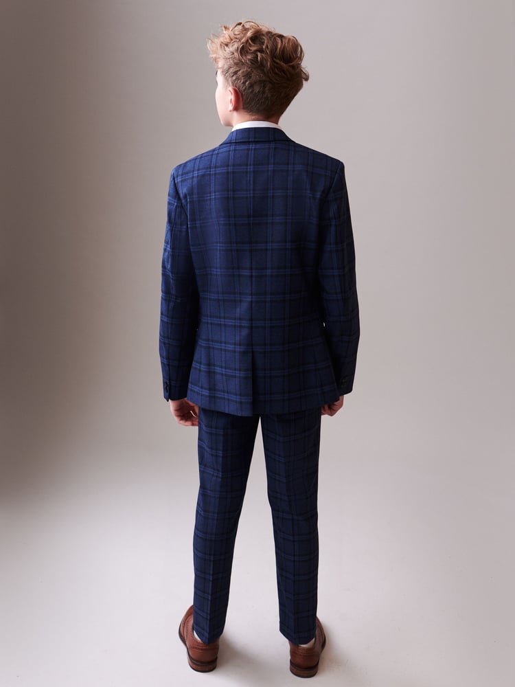 Navy Blue Skinny Fit Navy Blue Check Suit Jacket (12mths-16yrs) - Image 2 of 5