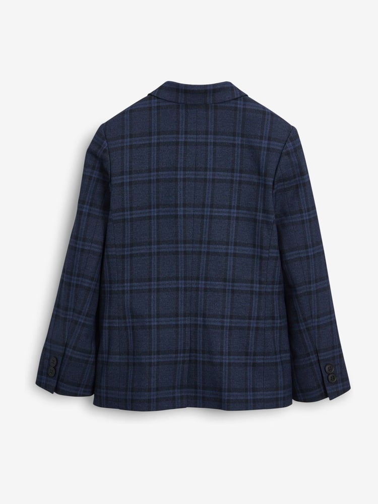 Navy Blue Skinny Fit Navy Blue Check Suit Jacket (12mths-16yrs) - Image 5 of 5