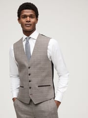 Taupe Trimmed Check Suit: Waistcoat - Image 1 of 1
