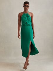Reiss Green Elliana Drape Front Midi Dress - Image 3 of 5