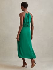 Reiss Green Elliana Drape Front Midi Dress - Image 4 of 5