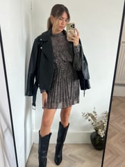 Style Cheat Black Pebble Print Mia High Neck Pleated Mini Dress - Image 2 of 4