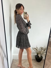 Style Cheat Black Pebble Print Mia High Neck Pleated Mini Dress - Image 3 of 4