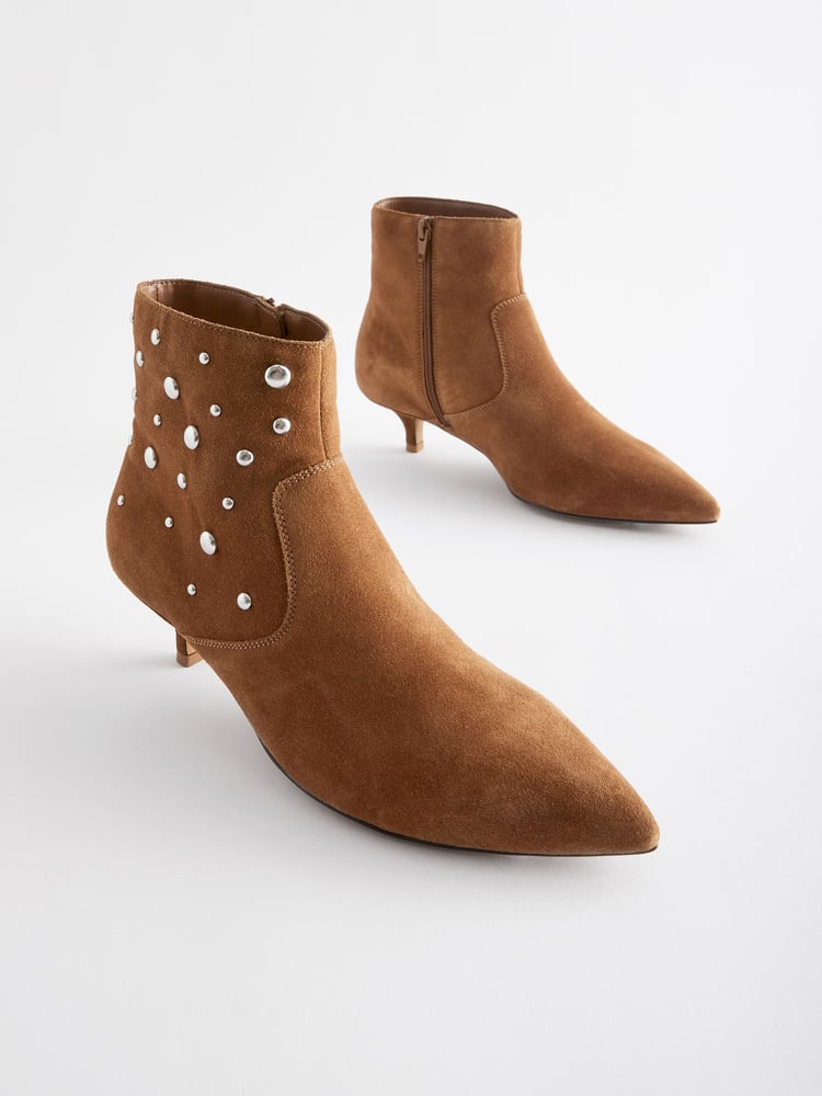 Tan Brown Forever Comfort® Stud Detail Ankle Boots - Image 1 of 5