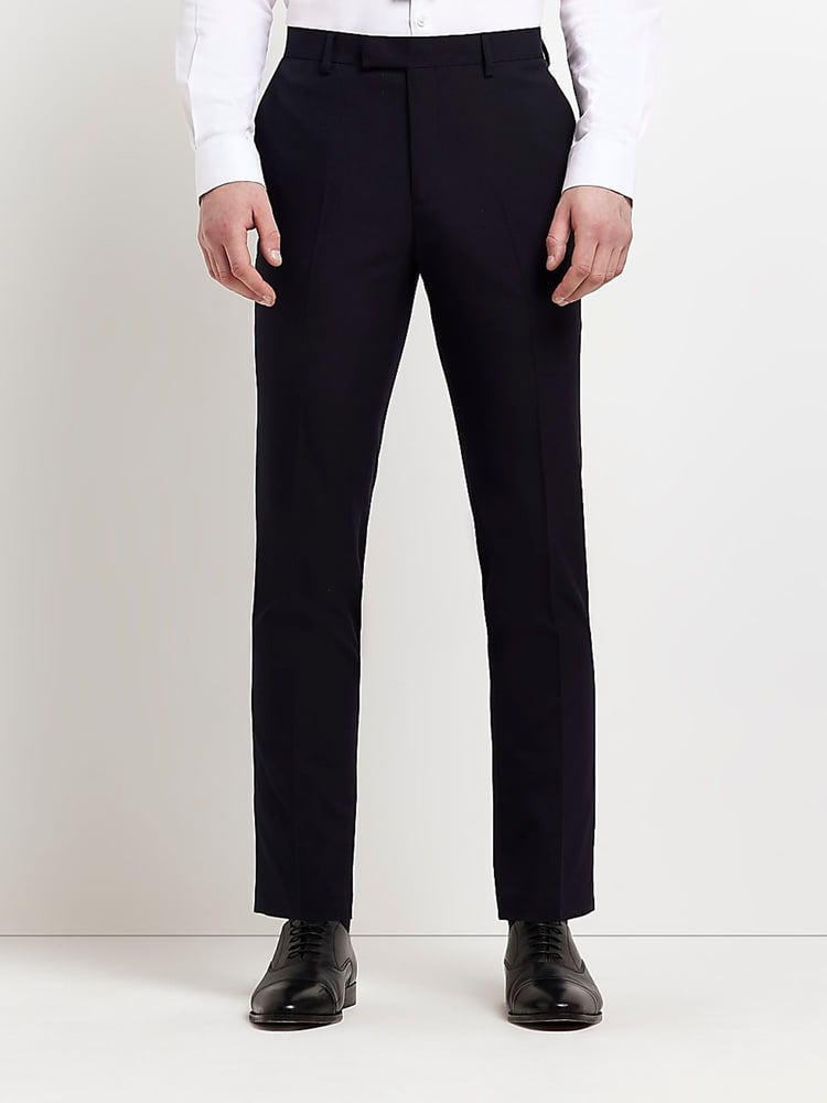 River Island Dark Blue Skinny Twill Suit Trousers - Image 1 of 4