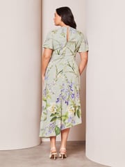 Lipsy Green Floral Curve Ruched Front Keyhole Cut Out Asymmetricalmetricalmetrical Midi Dress - Image 2 of 4
