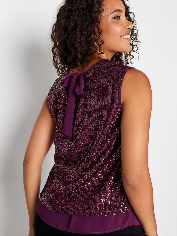 M&Co Red Sequin Tie Back Top - Image 4 of 4