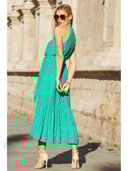 Sosandar Green High Neck Keyhole Belted Midi Dress - Image 2 of 4