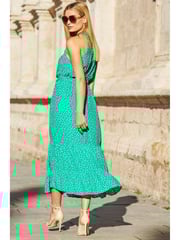 Sosandar Green High Neck Keyhole Belted Midi Dress - Image 4 of 4