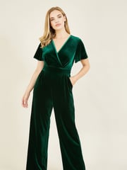 Yumi Dark Green Jumpsuit With Angel Sleeves - Image 1 of 4