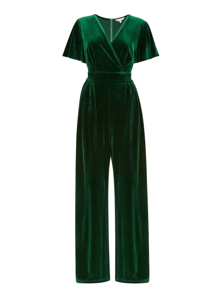 Yumi Dark Green Jumpsuit With Angel Sleeves - Image 4 of 4
