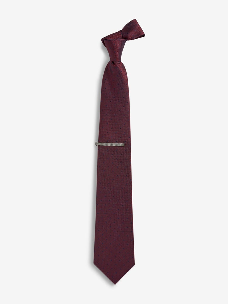 Navy Blue/Burgundy Red Textured Ties And Tie Clips 2 Pack - Image 2 of 3