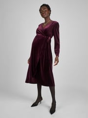 JoJo Maman Bébé Wine Red Velvet V-Neck Maternity & Nursing Wrap Dress - Image 1 of 6