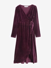 JoJo Maman Bébé Wine Red Velvet V-Neck Maternity & Nursing Wrap Dress - Image 5 of 6