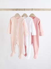 Pink/White 3 Pack 100% Cotton Baby Sleepsuits (0-2yrs) - Image 1 of 4