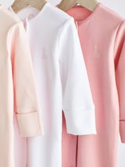 Pink/White 3 Pack 100% Cotton Baby Sleepsuits (0-2yrs) - Image 2 of 4