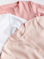 Pink/White 3 Pack 100% Cotton Baby Sleepsuits (0-2yrs) - Image 3 of 4