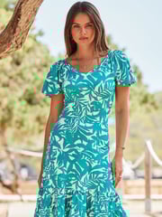 Sosandar Green Fit and Flare Ruffle Neck Dress - Image 4 of 5