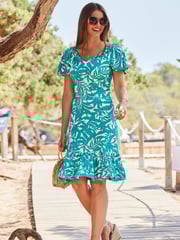 Sosandar Green Fit and Flare Ruffle Neck Dress - Image 5 of 5