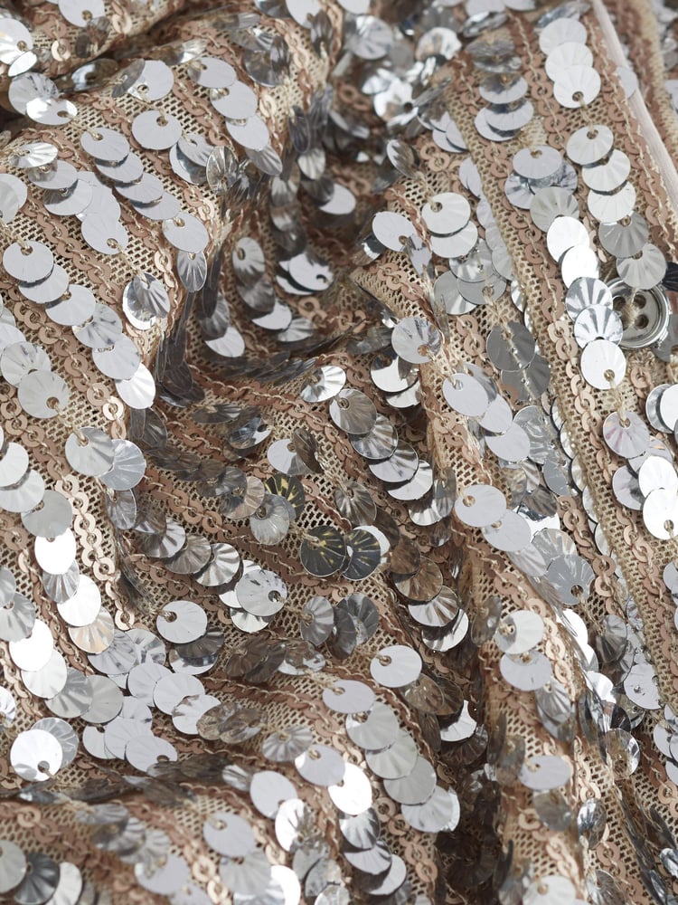 Champagne Gold Long Sleeve Sequin Ruched Shirt - Image 7 of 7