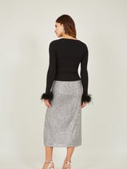 Yumi Black Ribbed Bolero With Feather Cuffs - Image 2 of 5