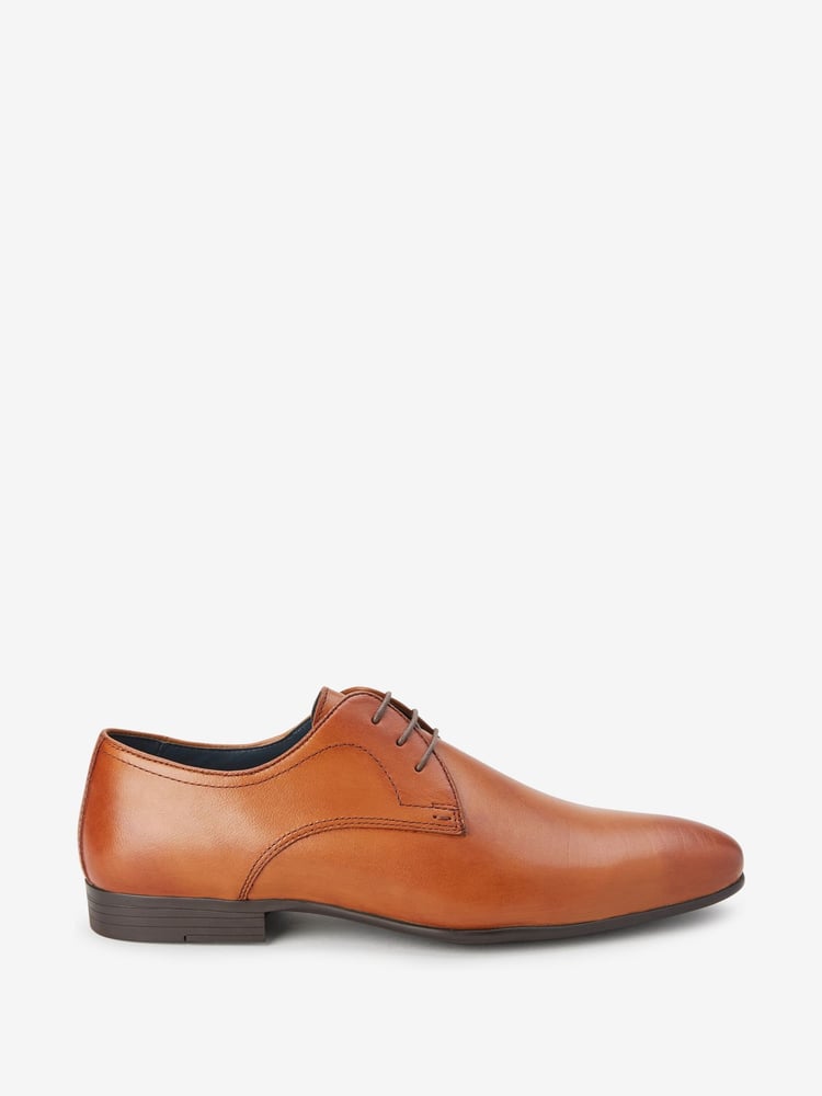 Tan Brown Leather Plain Derby Shoes - Image 1 of 1