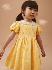 Yellow Lace Collar Shirred Dress (3mths-8yrs) - Image 1 of 8